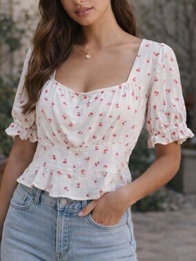 The Good Jane Anthropologie Eloise Cherry Pop Crop Top